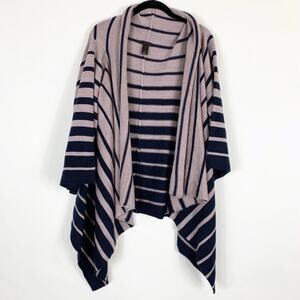 Indah Cardigan Sweater One Size 100% Cashmere Open Front Purple Blue Striped